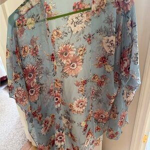 Emory Park Blue Green Wrap Floral Blouse